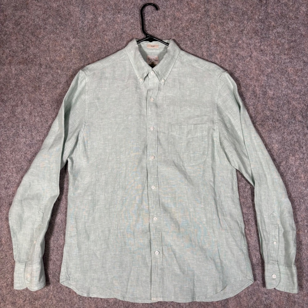 J. Crew Button Down Mens M Green Baird McNutt Irish Linen Slim Fit Shirt